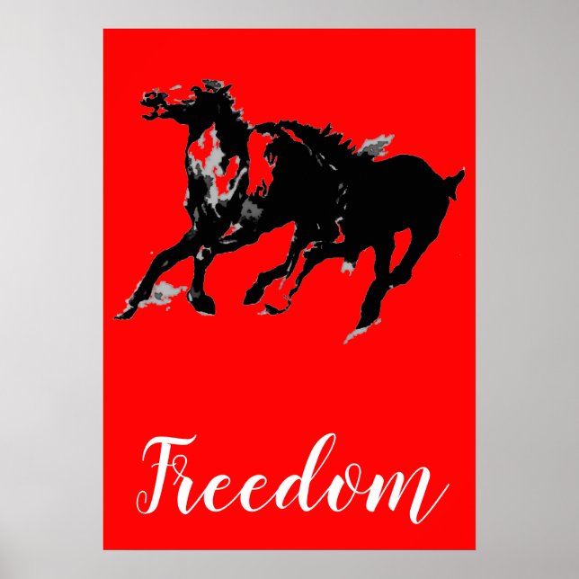 Poster Freedom Red Black Pop Art Runses Horses (Devant)