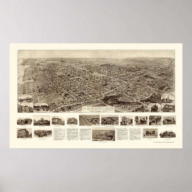 Poster Freeport, NY Panoramic Map - 1909 (Devant)
