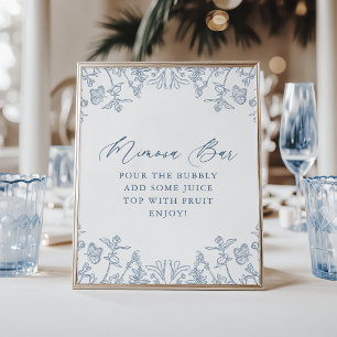 Poster French Blue Chinoiserie Floral Bridal Mimosa Bar