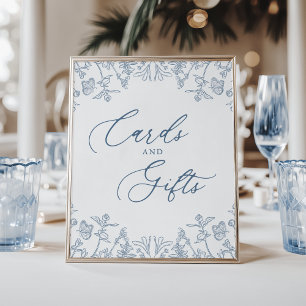 Poster French Blue Chinoiserie Floral Cartes et Cadeaux