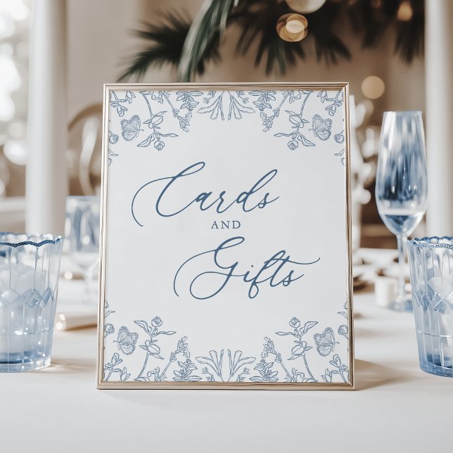 Poster French Blue Chinoiserie Floral Cartes et Cadeaux (Créateur téléchargé)