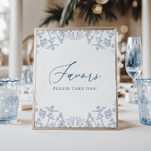 Poster French Blue Chinoiserie Floral Fête des mariées Fa