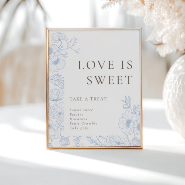 Poster French Blue Floral Line Art Love is Sweet (Créateur téléchargé)
