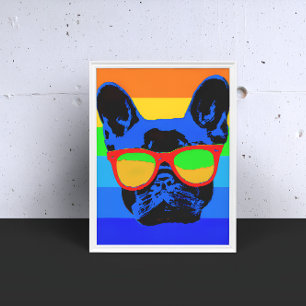 Poster French bulldog avec lunettes Pop art style