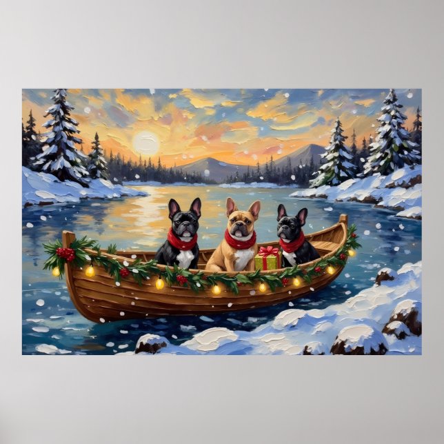Poster French Bulldog Christmas Boat Holiday (Devant)