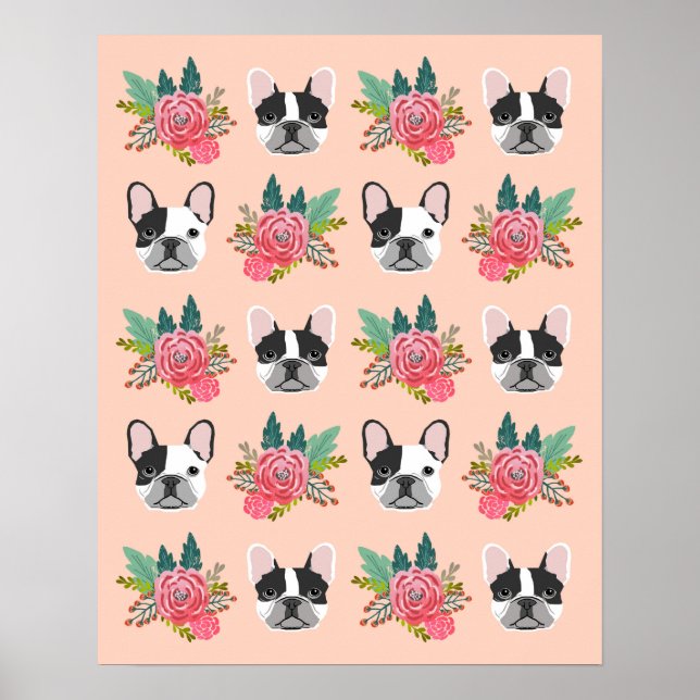 Poster French Bulldog face à l'art du chien floral (Devant)