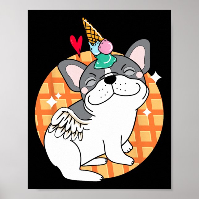 Poster French Bulldog Ice Cream Frenchie Anniversaire (Devant)