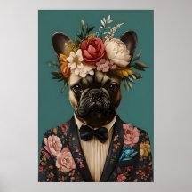 French Bulldog In Suit Poster, French Bulldog