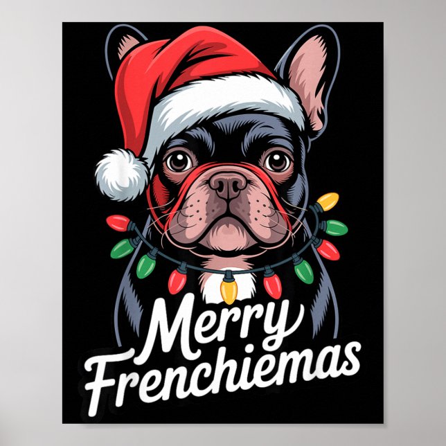 Poster French Bulldog Merry Frenchiemas Santa Hat Christm (Devant)