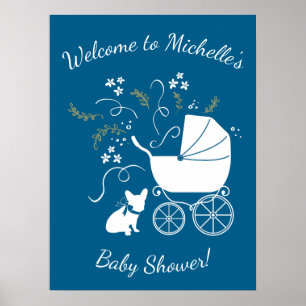 Poster French Bulldog Theme Party - Baby shower Blue