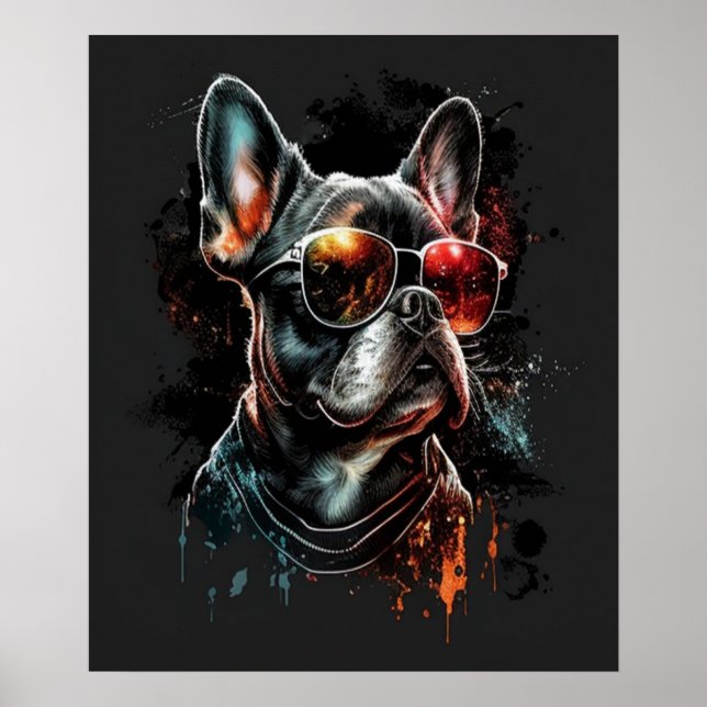 Poster French Bulldog with Sunglasses  (Devant)