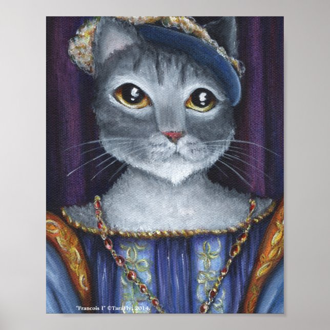Poster French Cat King Renaissance Old World Portrait Art (Devant)