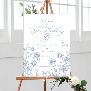 Poster French toile Blue Floral mariage accueil