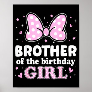 Poster Frère de la fille d'anniversaire mignon noeud rose