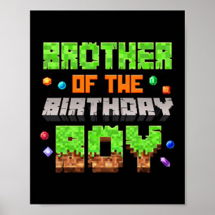 Poster Frère du garçon d'anniversaire Pixel Gaming Vidéo 