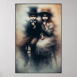 Poster Frère et sœur de l'ère victorienne effrayants sur