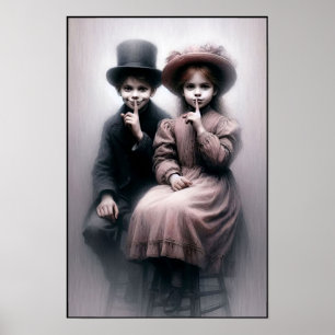 Poster Frère et sœur de l'ère victorienne effrayants sur