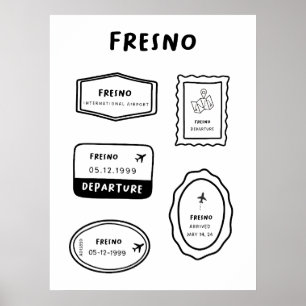 Poster Fresno - Collection Timbre de voyage Minimaliste