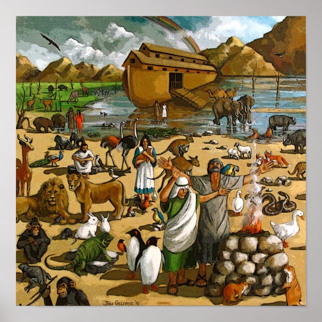 Poster Fresque De Noé Et De L'Arche : Animaux, Arc En Cie (Devant)
