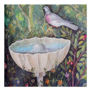 Poster Fresque de Pigeon et d'une Fontaine, Pompéi
