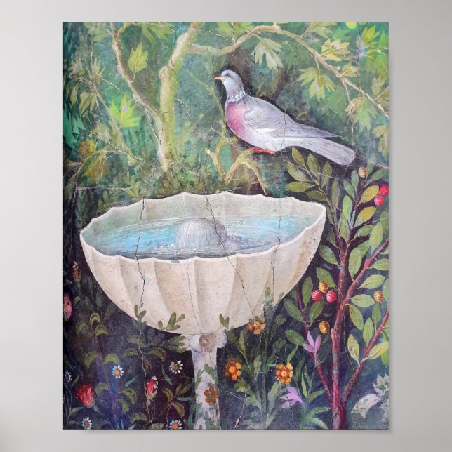 Poster Fresque de Pigeon et fontaine, Pompéi (Devant)
