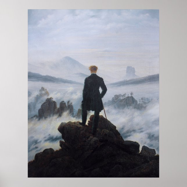 Poster Friedrich's Wanderer au-dessus de la mer de brouil (Devant)
