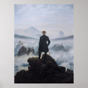 Poster Friedrich's Wanderer au-dessus de la mer de brouil