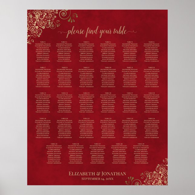 Poster Frilles d'or sur le Mariage de table rouge 29 (Devant)
