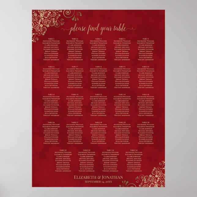 Poster Frilles d'or sur Mariage de table rouge 24 (Devant)