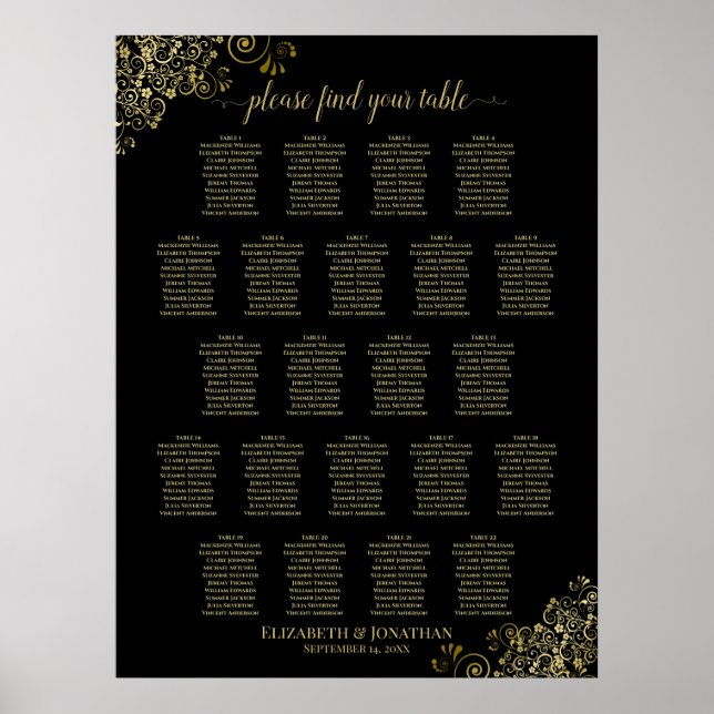Poster Frilles Gold 22 Mariage de table Carte de siège No (Devant)