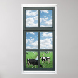 Poster Frisian Holstein Vaches Ferme Faux Fenêtre Voir l'