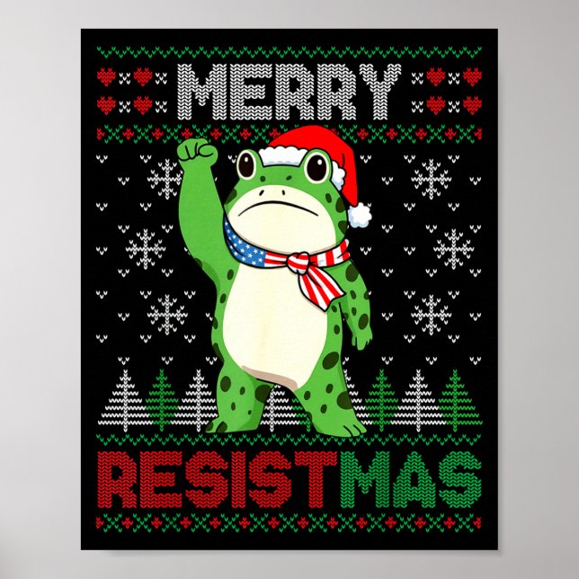 Poster Frog Retro Merry Resistmas Funny Litical Ugly Chri (Devant)