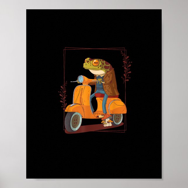 Poster Frog Scooter Mushroom Goblincore Academia (Devant)
