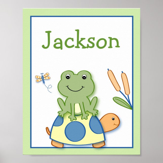 Poster Froggy Frog Turtle Nursery Mur Art Nom Imprimer (Devant)