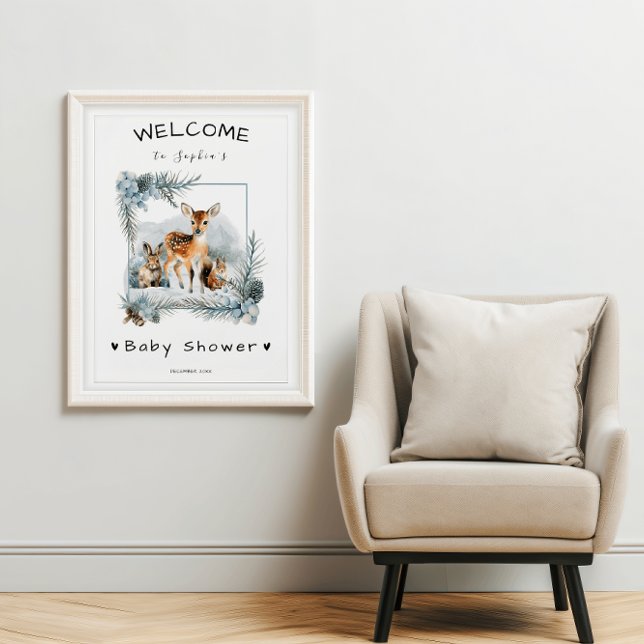 Poster Froid Hiver Hiver Animaux Baby shower Bienvenue (Créateur téléchargé)