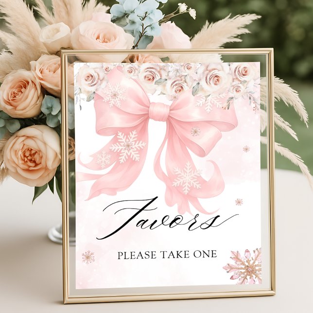 Poster Froid Hiver Hiver Pink Bow Baby shower Faveurs (Créateur téléchargé)