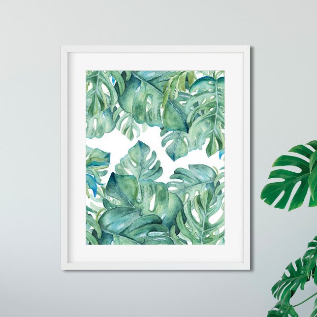 Poster Fromage suisse tropical Plante Aquarelle Art (print of watercolor paintings by Victoria Grigaliunas monstera palm leaf watercolor art)