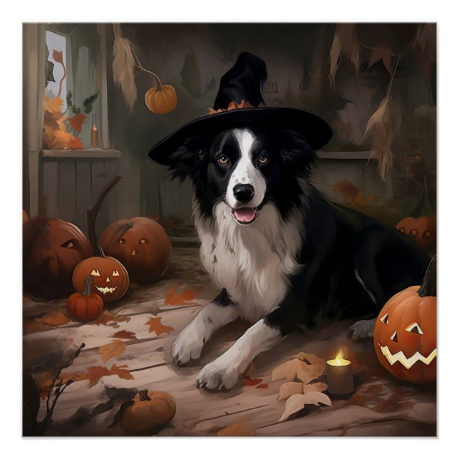 Poster Frontière Collie Citrouilles Halloween effroi (Devant)