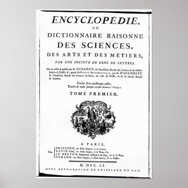 Poster Frontispiece à 'L'Encyclopédie (Devant)