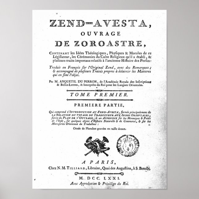 Poster Frontispiece d'une édition du 'Zend (Devant)