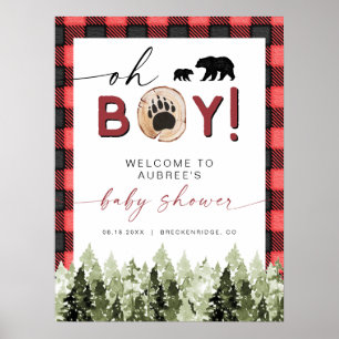 Poster FROST Red Flannel Pine Bear Baby shower Bienvenue