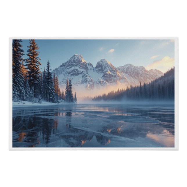 Poster Frozen Serenity – Majestic Winter Lake Landscape (Devant)
