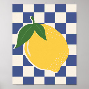 Poster Fruit bleu rétro en carton citron