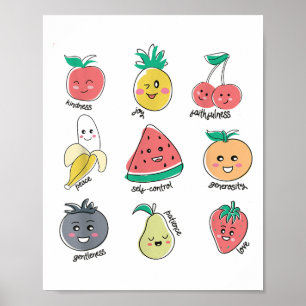 Poster Fruit D'Esprit Vertus Cute Kawaii Christian Kids
