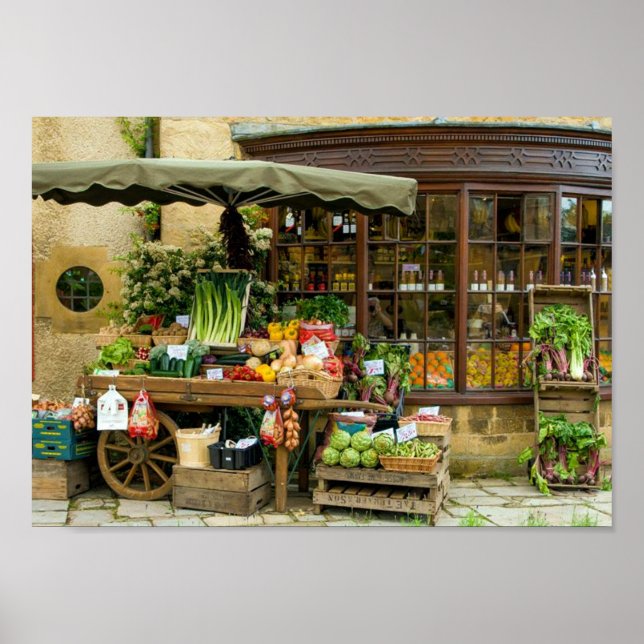 Poster Fruit et Veg Coloré Anglais Village Store (Devant)