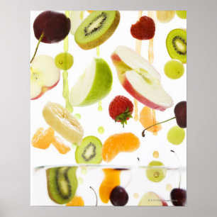 Poster Fruit mélangé frais avec la pomme et le jus