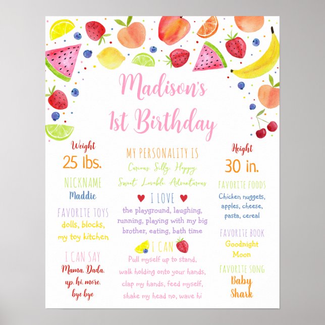 Poster Fruit Rose Girl Été Premier anniversaire Jalon (Devant)