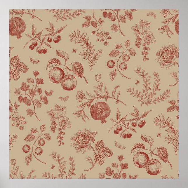 Poster Fruits, baies et fleurs. Motif transparent à l'aut (Devant)
