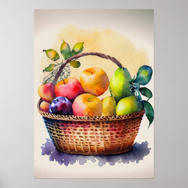 Poster Fruits dans un panier aquarelle (Devant)