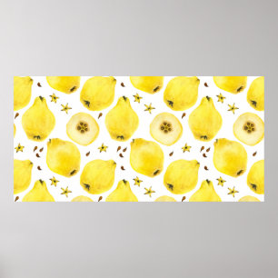 Poster Fruits de coing jaune frais, aquarelle sans passe
